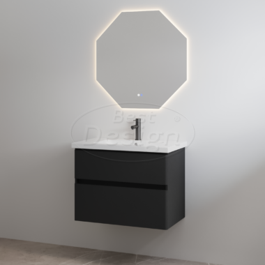 Badkamermeubelset "Quick" Mat-zwart onderkast + Glans-wit wastafel 65cm - Artikelnr.: 4007330