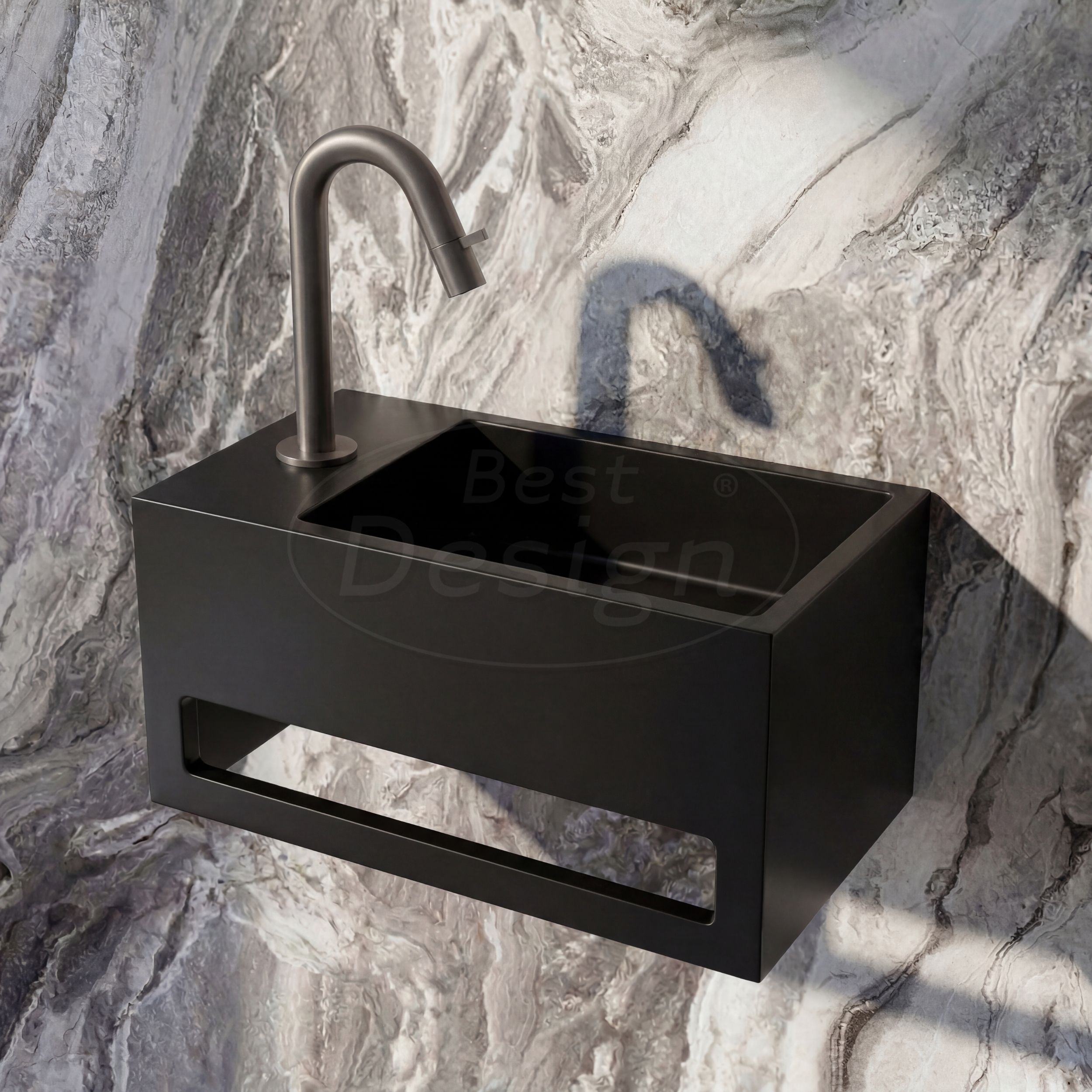 "Mona-Black-Links" fontein incl.handdoekhouder "Just-Solid" 33x18x16cm - Artikelnr.: 4007840