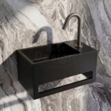 "Mona-Black-Rechts" fontein incl.handdoekhouder "Just-Solid" 33x18x16cm - Artikelnr.: 4007850