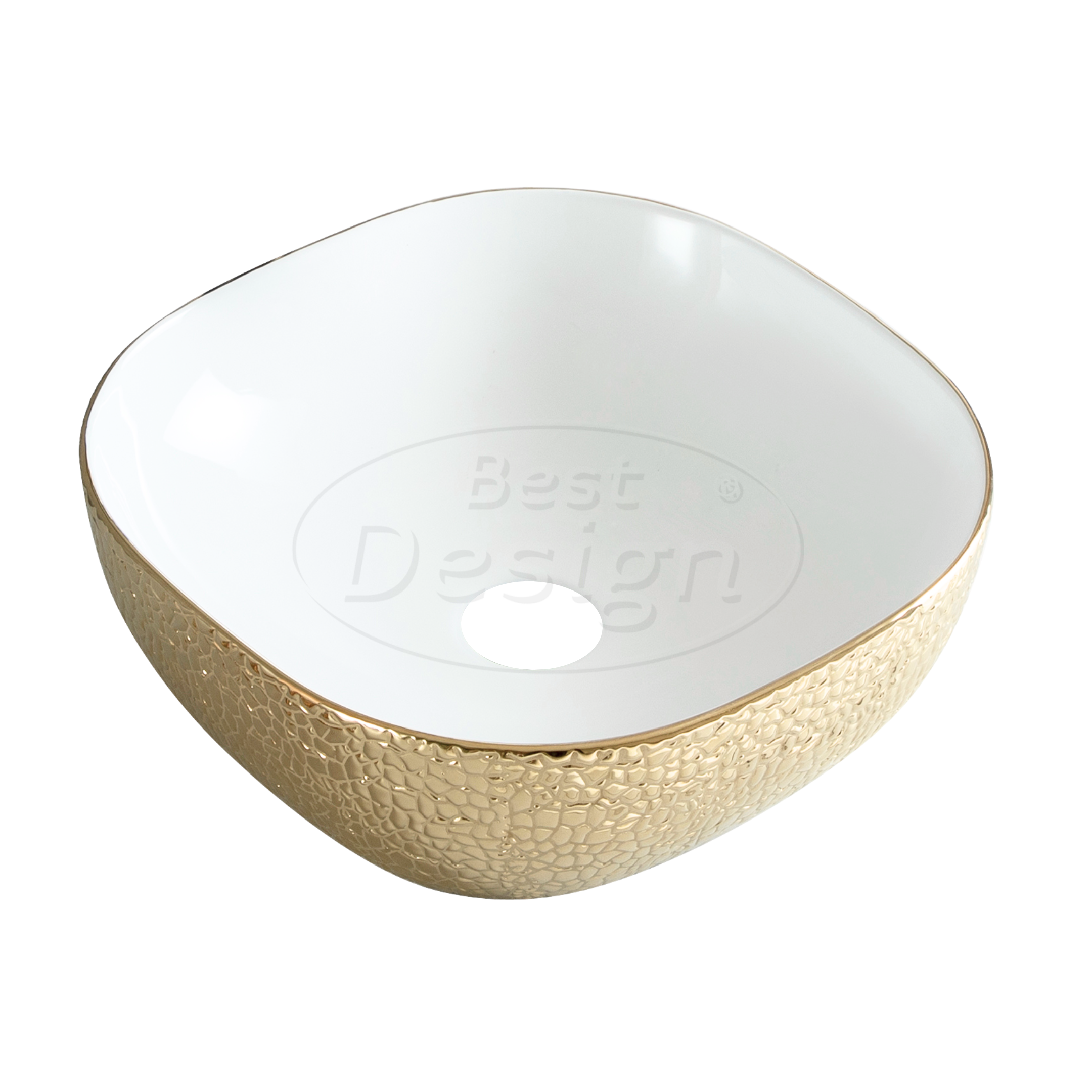 "Royal-Gold" opbouw-waskom Wit / Goud 42.5x42.5cm H=14.5cm - Artikelnr.: 4012190