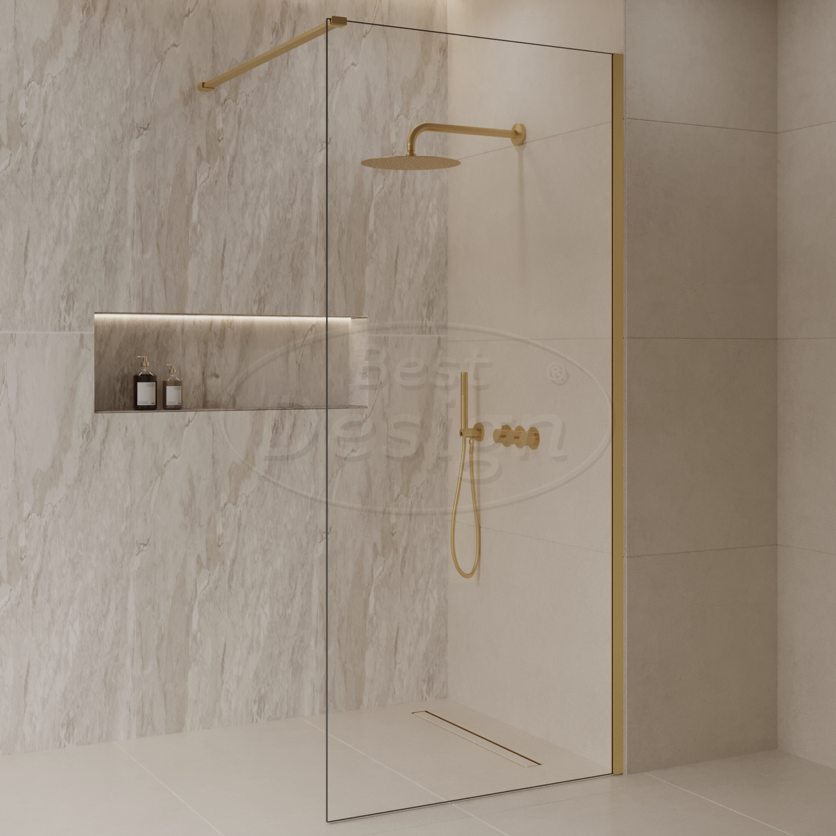 'Dalis-1400-Nancy' inloopdouche NANO 8mm glas mat-goud - Artikelnr.: 4016930