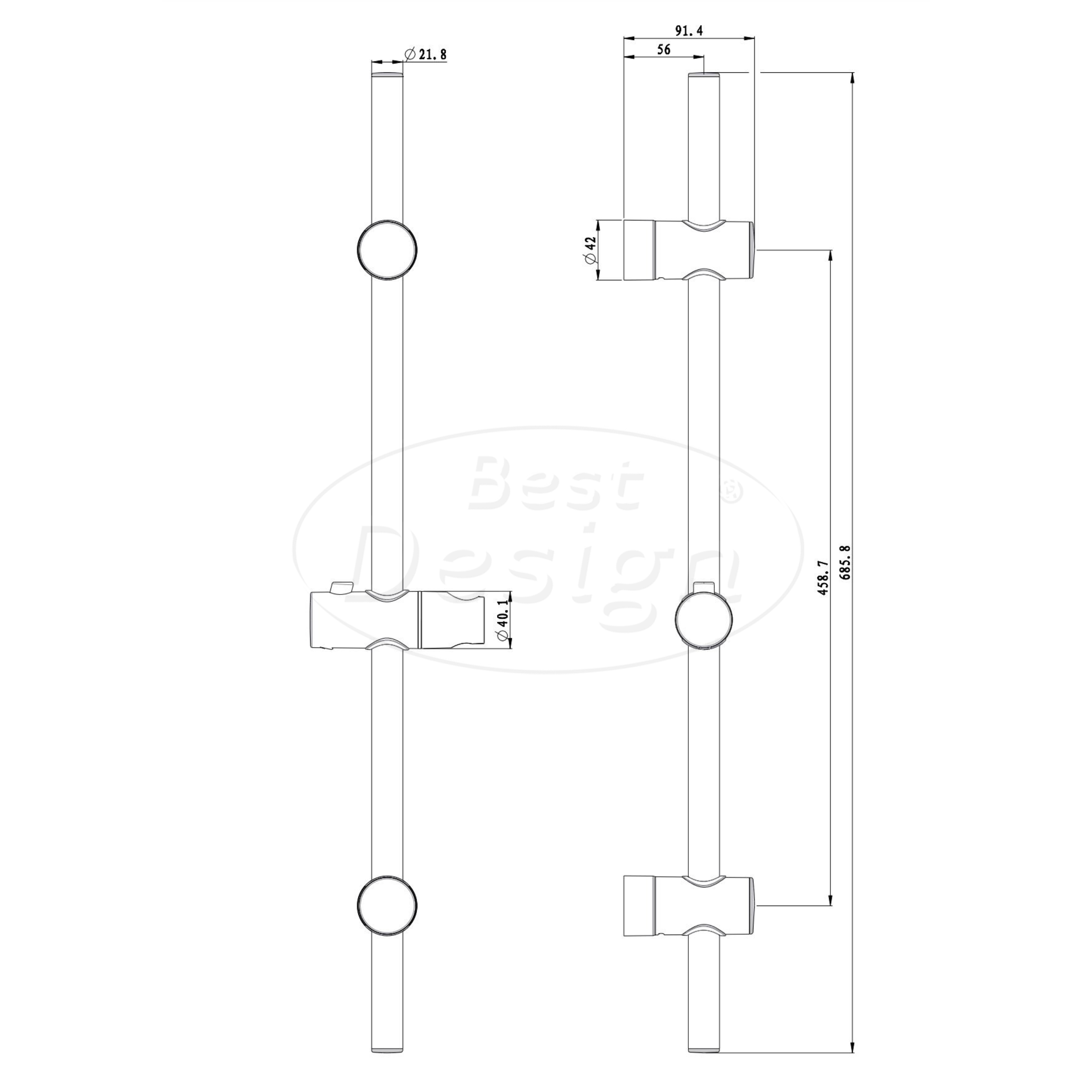 White "Vita" douche-glijstang 68 cm mat-wit - Artikelnr.: 4014210