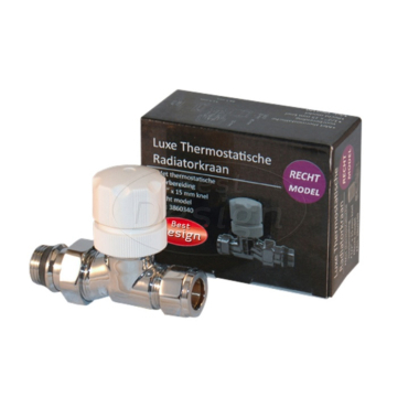 luxe "Thermostatische radiatorkraan recht" 1/2''x15mm - Artikelnr.: 3860340