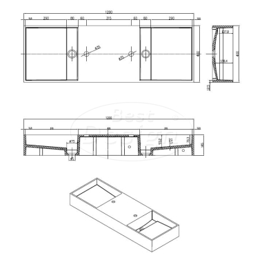 "Dubbel-120" wastafel "Just-Solid" 120x40x15cm - Artikelnr.: 4000590