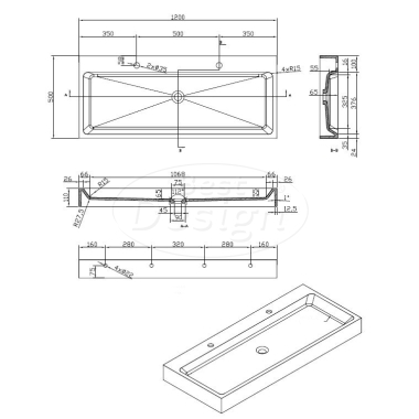 "Opera-120" wastafel "Just-Solid" 120x50x11cm - Artikelnr.: 4001310