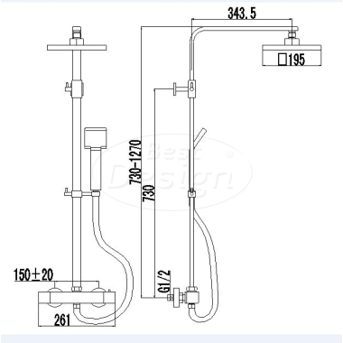 "Black-York-200" vierkante thermostatische regendouche-opbouwset "Nero" mat-zwart - Artikelnr.: 4006650