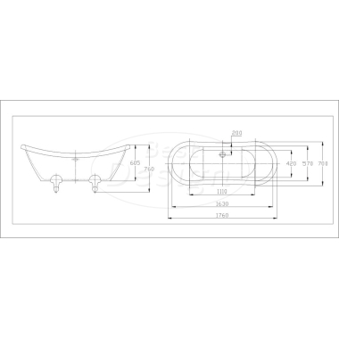 "Double-Ended-Slip" nostalgisch bad 176x70x76 cm inclusief poten - Artikelnr.: 3845620