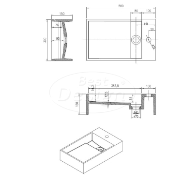 "U50" wastafel "Just-Solid" 50x30x15cm - Artikelnr.: 4000540