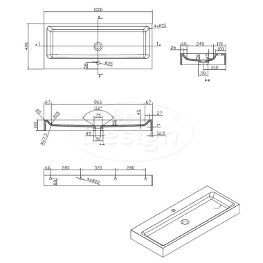 "Opera-100" wastafel "Just-Solid" 100x42x10cm - Artikelnr.: 4001300