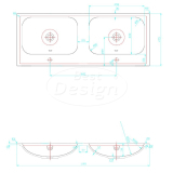duo-wastafel 120 cm tbv. meubel "Bora" zonder kraangaten - Artikelnr.: 4002110