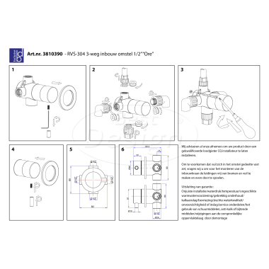 "Ore" 3-weg inbouw omstel 1/2" RVS-304 - Artikelnr.: 3810390