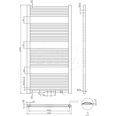 "Zero-Black" radiator Zwart 729 W 1200x600mm - Artikelnr.: 4008780