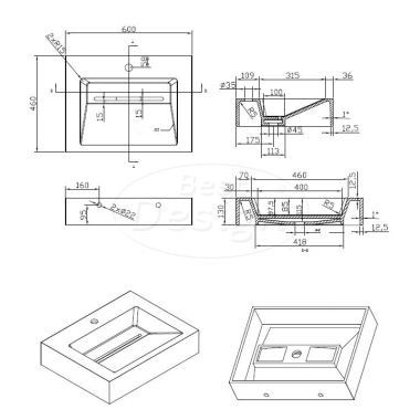 "Indoor" wastafel "Just-Solid" 60x46x13cm - Artikelnr.: 4001270