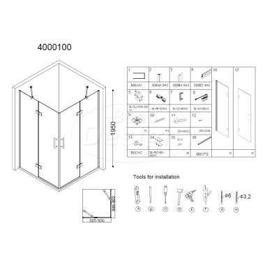 "Erico" Q4 vierkant hoekinstap 90x90x195cm NANO glas 6mm - Artikelnr.: 4000100