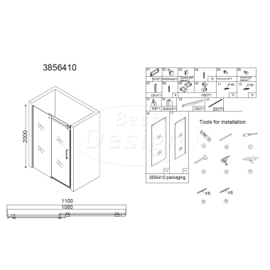 "Erico" nisdeur schuif 108-110cm H=200cm NANO glas 8mm - Artikelnr.: 3856410