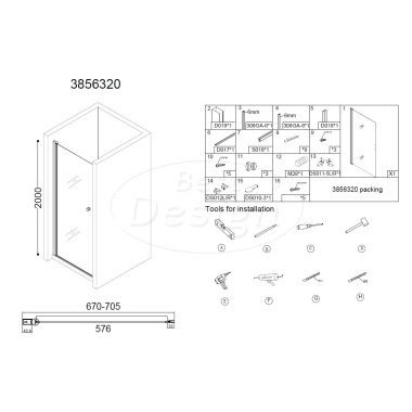 "Erico" nisdeur met profiel 68,5-70cm H=200cm NANO glas 6mm - Artikelnr.: 3856320