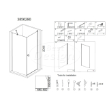 "Erico" vierkante cabine met 1 swing deur 90x90x200cm NANO glas 6mm - Artikelnr.: 3856290