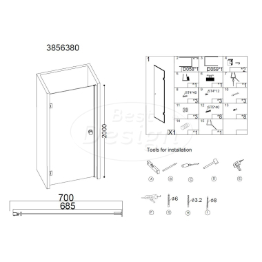 "Erico" nisdeur 68,5-70x200cm NANO glas 8mm - Artikelnr.: 3856380