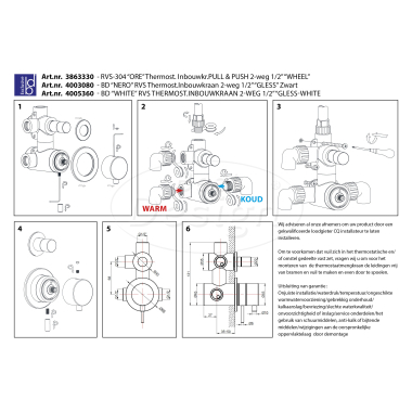 "Ore-Wheel" thermostaat inbouwkraan Pull & Push 2-weg 1/2" RVS-304 - Artikelnr.: 3863330