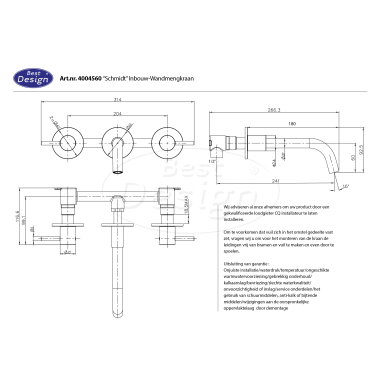 Chrome "Schmidt" inbouw-wandmengkraan - Artikelnr.: 4004560