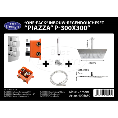 "One pack" inbouw-regendoucheset & Inb.box "Piazza vierkant P-300x300" - Artikelnr.: 4006850