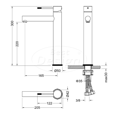 Chrome "Sulgen" Hoge wastafelmengkraan - Artikelnr.: 4008390