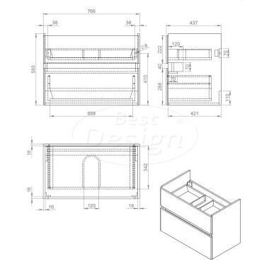 "Quick-Black-Greeploos" meubel onderkast + wastafel 80 cm Mat-Zwart - Artikelnr.: 4007340