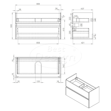 Badkamermeubelset "Quick" Mat-zwart onderkast + Glans-wit wastafel 100cm - Artikelnr.: 4007350