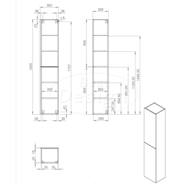 "Blanco-Grey" hoge kolomkast L&R 35x180 cm Grijs-Eiken - Artikelnr.: 4011590