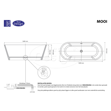 "Mooi" vrijstaand bad "Just-Solid" 169x81x64cm - Artikelnr.: 4000510