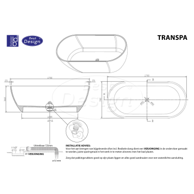 Color "Transpa-Clear" vrijstaand bad 170x78x56cm - Artikelnr.: 4011040