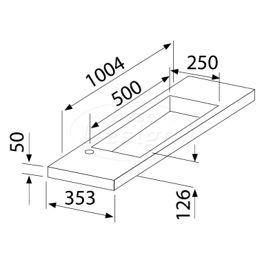 "Slim" wastafel voor meubel 100cm (ondiep) 35 cm met kraangat - Artikelnr.: 4000800