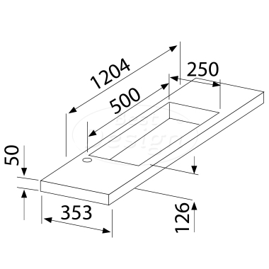 "Slim" wastafel voor meubel 120 cm (ondiep) 35 cm zonder kraangat - Artikelnr.: 4001410