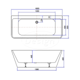 "Silmo" Mat-Wit semi vrijstaand wandmodel bad 180x80x60cm - Artikelnr.: 4008720