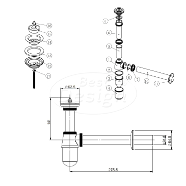 plug & beker sifon (2 in 1) 5/4" x 32 mm - Artikelnr.: 3802202