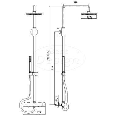 "Black-Pary-300" thermostatische regendouche-opbouwset "Nero" mat-zwart - Artikelnr.: 4010510