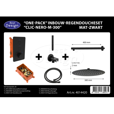 "One-Pack" inbouw-regendoucheset "Clic-Nero-M-300" mat-zwart - Artikelnr.: 4014420