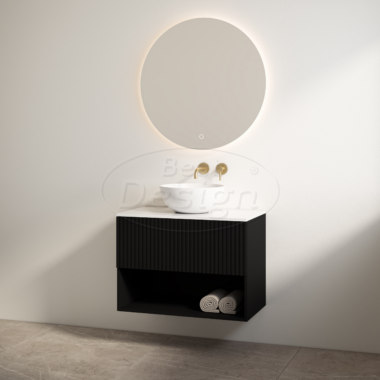 "Rigatti-78" Mat-zwart onderkast + Glans-wit meubelblad 78 cm - Artikelnr.: 4020820