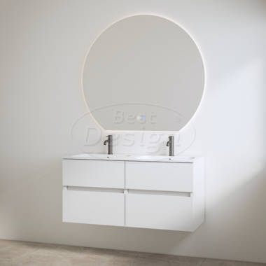 "Bora" Glans-wit onderkast + duo wastafel met 2 kraangaten 120cm - Artikelnr.: 4021160