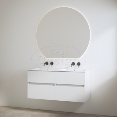 "Bora" Glans-wit onderkast + duo wastafel zonder kraangaten 120cm - Artikelnr.: 4021170