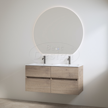 "Bora" Frosted Brown onderkast + duo wastafel met 2 kraangaten 120cm - Artikelnr.: 4021220