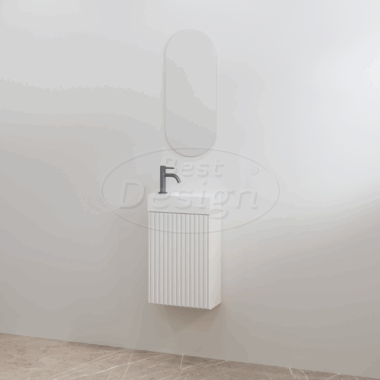 "Mali" Mat-wit onderkast + Glans-wit fontein L&R met kraangat - Artikelnr.: 4023220