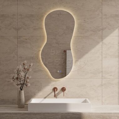 "Ziza" Organische spiegel incl. verwarming, 3 kleuren LED verlichting dimbaar 100x50 cm - Artikelnr.: 4023260
