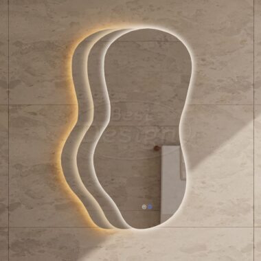"Ziza" Organische spiegel incl. verwarming, 3 kleuren LED verlichting dimbaar 100x50 cm - Artikelnr.: 4023260