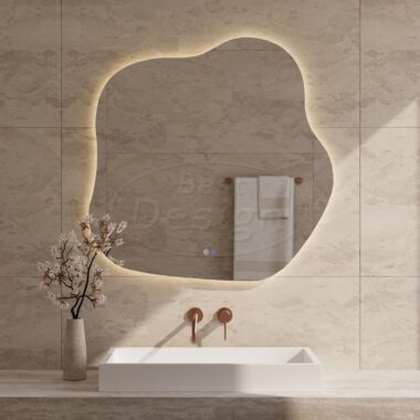 "Blub" Organisch spiegel incl.verwarming, 3 kleuren LED verlichting, dimbaar 60x60cm - Artikelnr.: 4023270