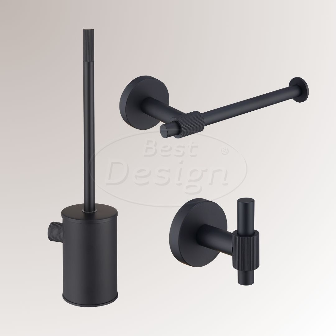 One-pack "High-End Nero" toilet accessoires set Mat-zwart - Artikelnr.: 4023630 One-pack "High-End Nero" toilet accessoires set Mat-zwart - Artikelnr.: 4023630