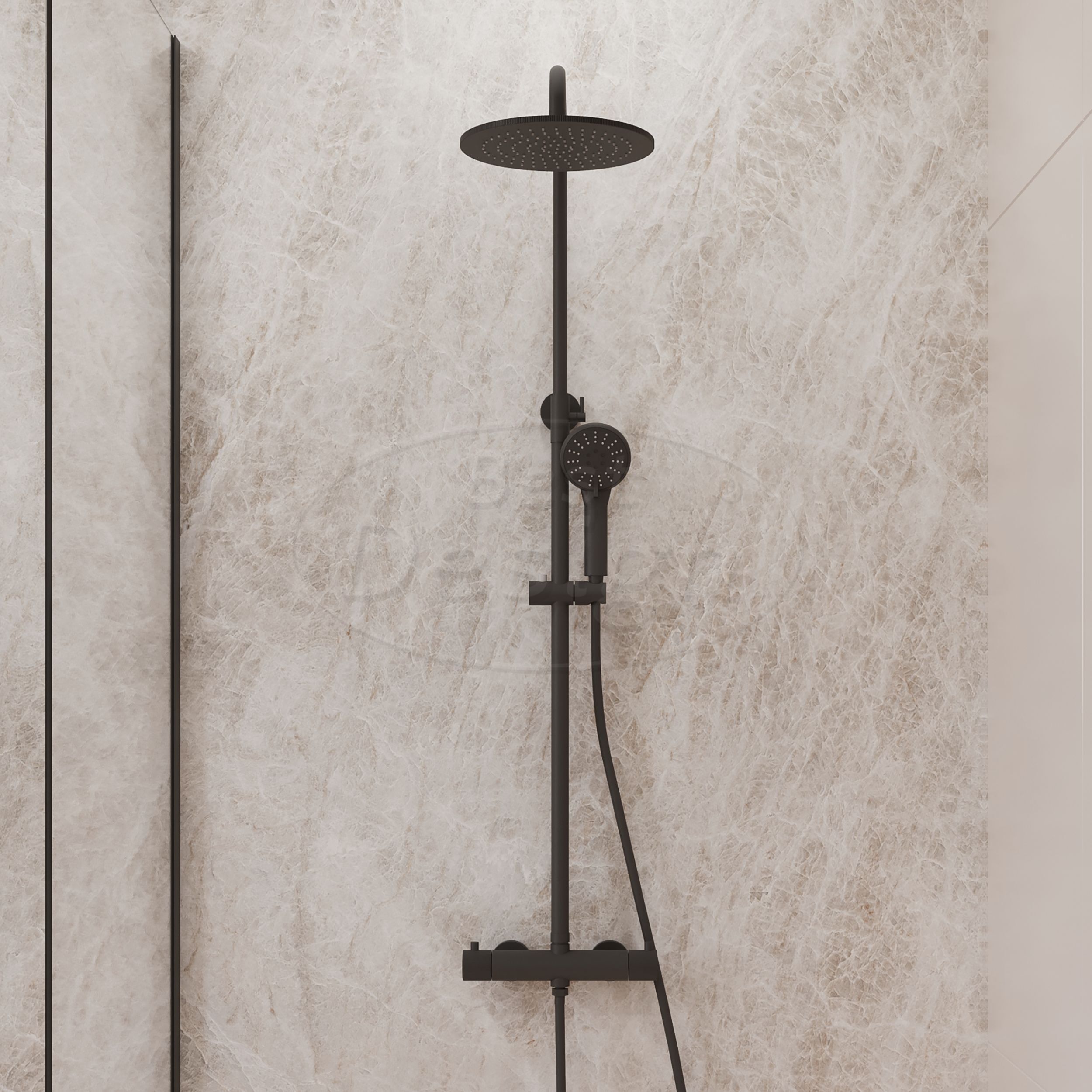 "High-End Nero" RVS-304 thermostatische regendouche opbouwset mat-zwart - Artikelnr.: 4022590