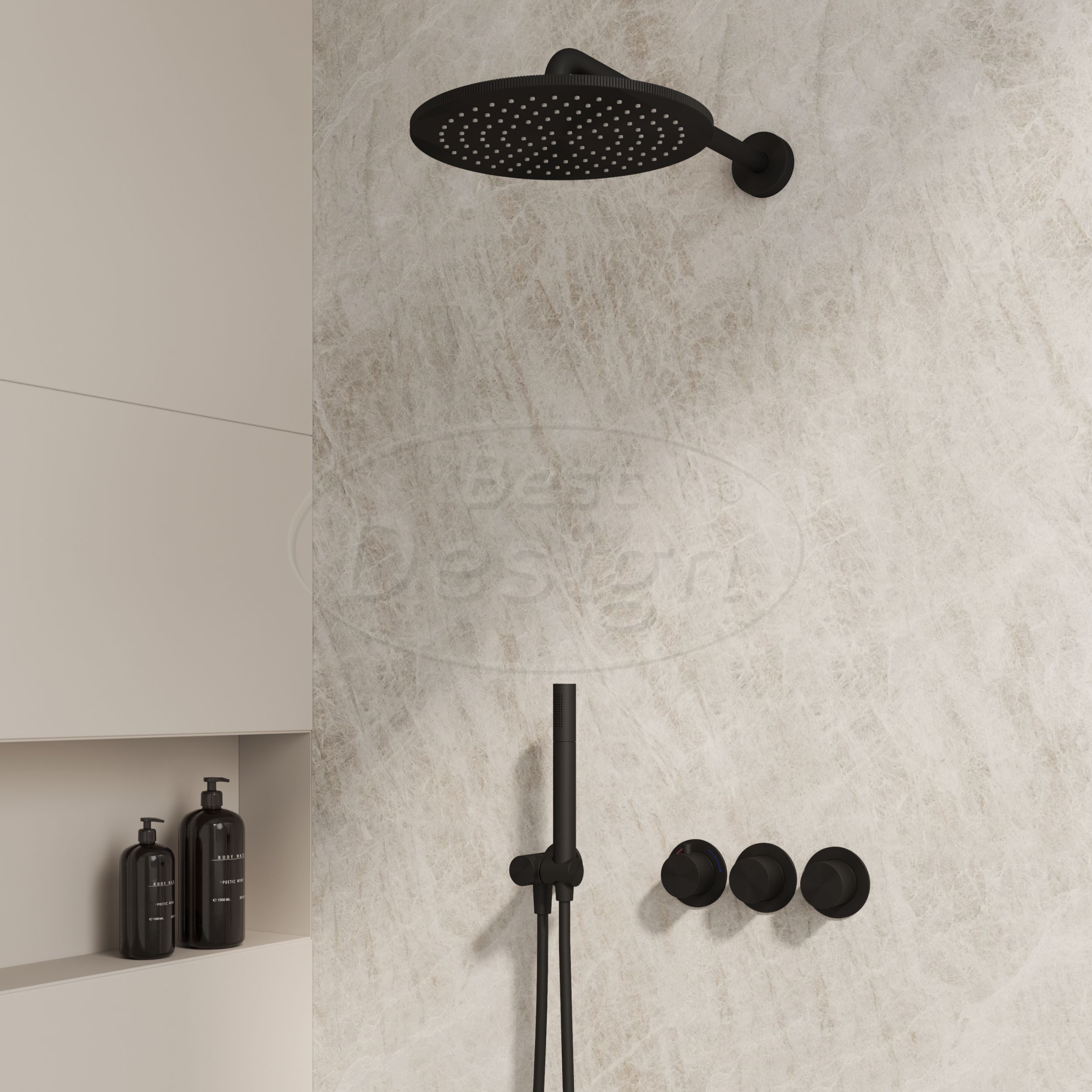 "One-Pack" inbouw-regendoucheset "High-End Nero M-250" mat-zwart - Artikelnr.: 4025910