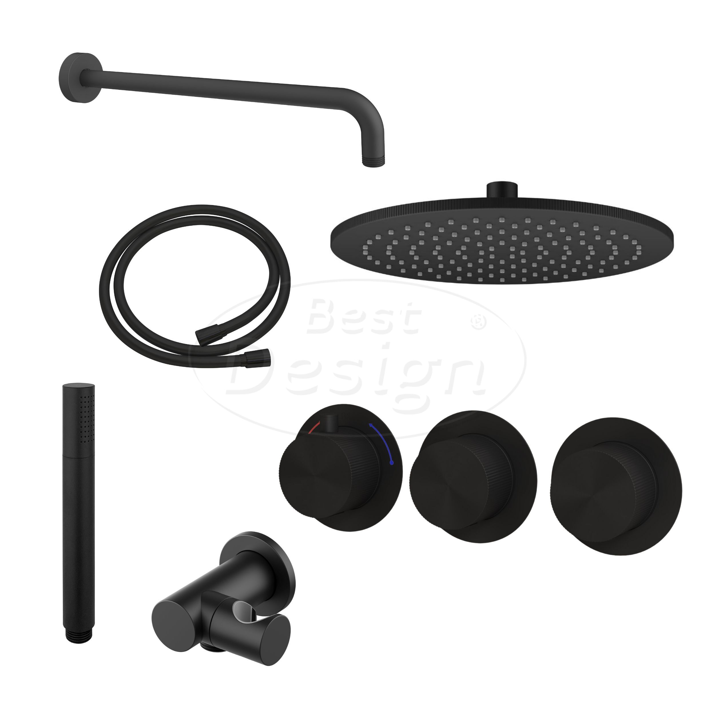 "One-Pack" inbouw-regendoucheset "High-End Nero M-250" mat-zwart - Artikelnr.: 4025910