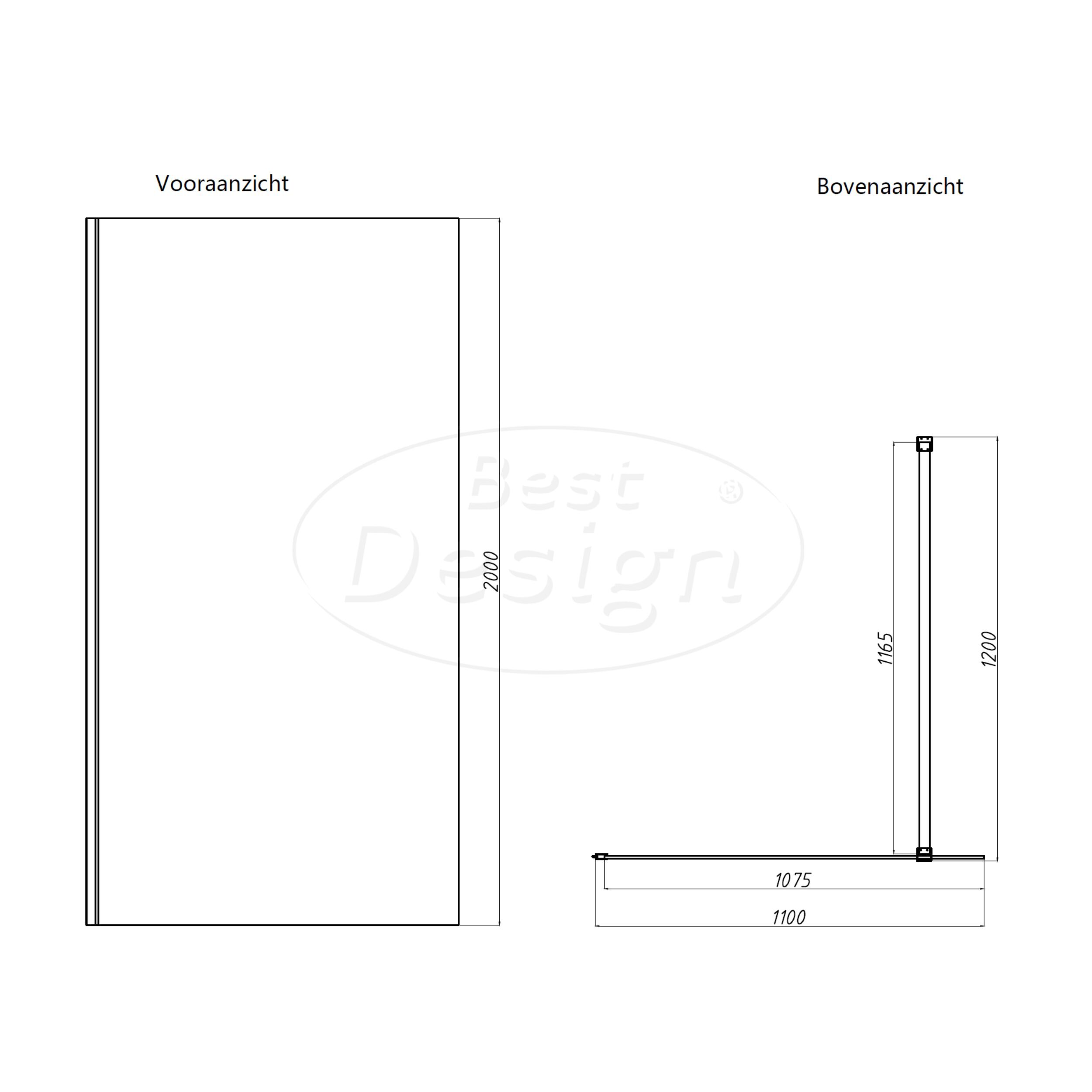 'Dalis-1100-Nancy' inloopdouche NANO 8mm glas mat-goud - Artikelnr.: 4014960